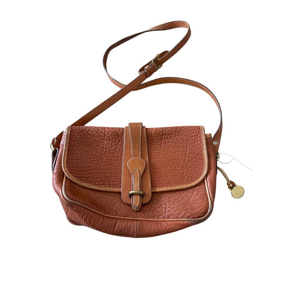 Vintage Dooney & Bourke AWL Pebbled Leather Saddle Crossbody Bag Tan British Tan